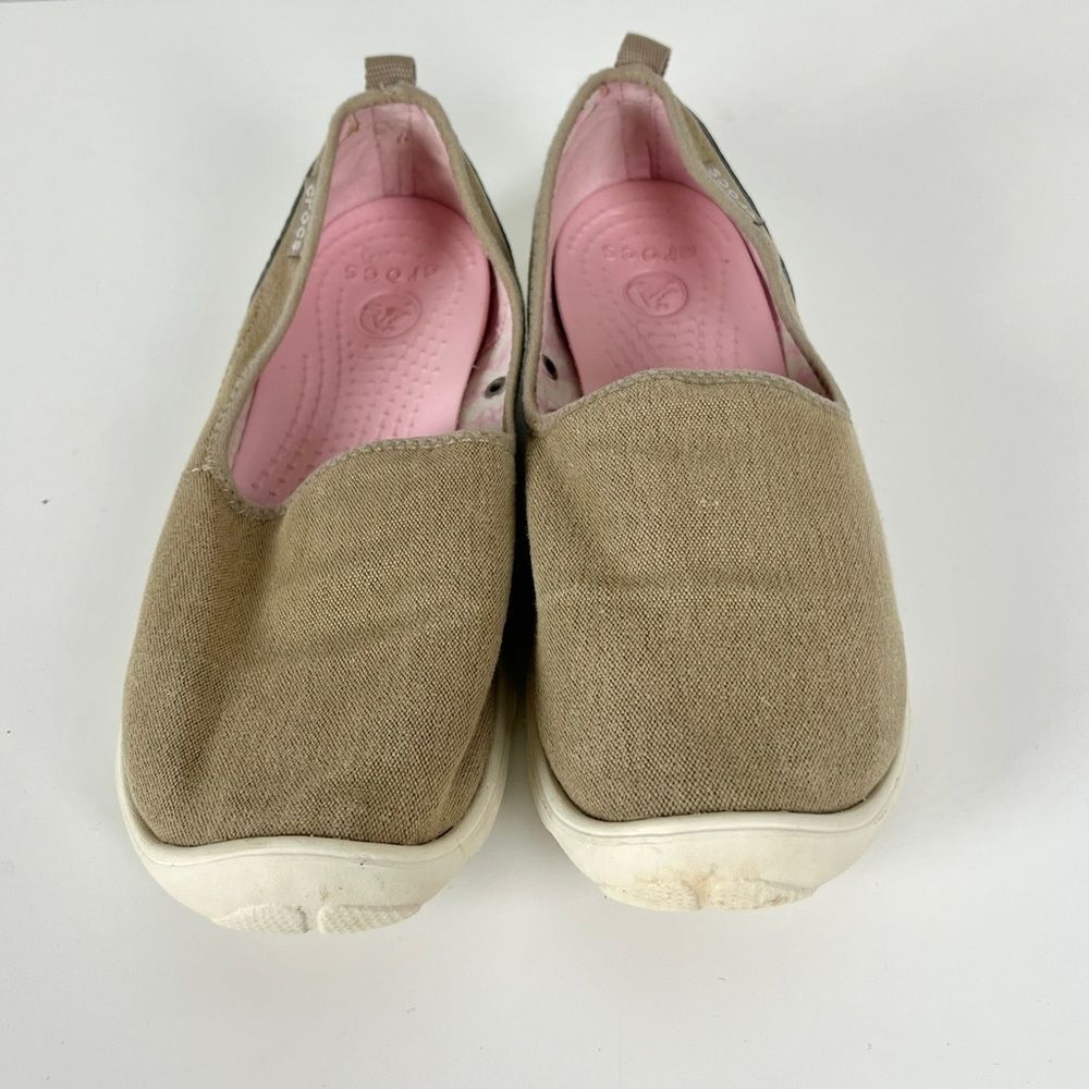 Crocs Canvas Tan Loafers Shoes - Picture 3 of 8